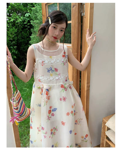 [RF] “Sunlit Wildflower Reverie” Ivory Floral Tulle Maxi Dress