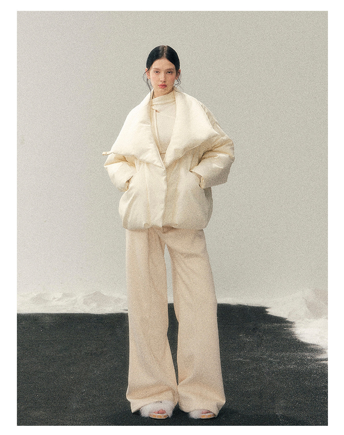 040126 "The Fluffiness of Snow" Down Jacket - Creamy Apricot White