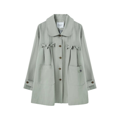 "Sage Whisper" Layered Trench Collection (Round Collar Coat / Knit Top / Polka Dot Cami / Plaid Skirt)