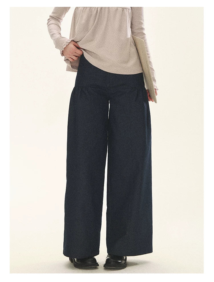 "Lazy Weekend" Deep Blue Ruched Wide Leg Jeans