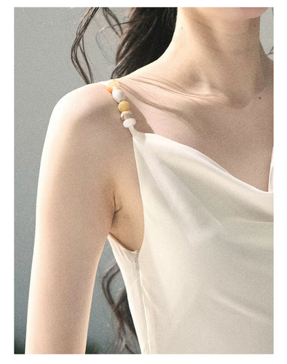 "Moonlight Sonata" Camellia White Elegant Sleeveless Maxi Dress