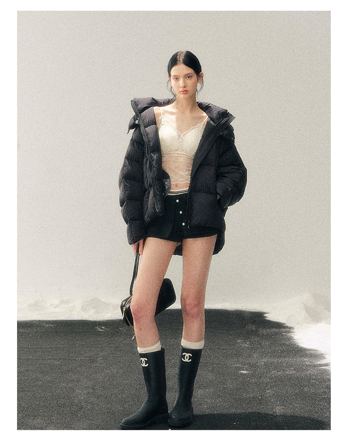 少也眼 "Thawing Snow Realm" Matte Nylon Down Puffer Jacket - Quiet Black