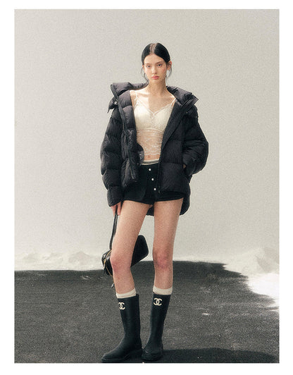 少也眼 "Thawing Snow Realm" Matte Nylon Down Puffer Jacket - Quiet Black