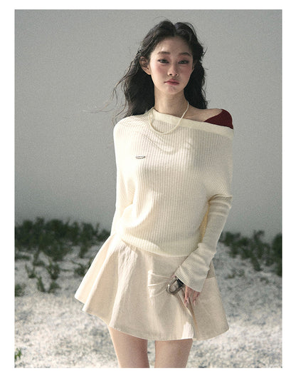 “Ashes of Yesterday” Moonstone White Off-Shoulder Layered Knit Top