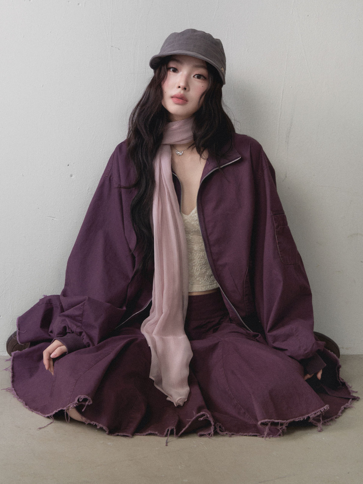 1P - Berry Purple Utility Jacket & Pleated Skirt Set
