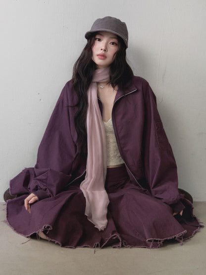 1P - Berry Purple Utility Jacket & Pleated Skirt Set