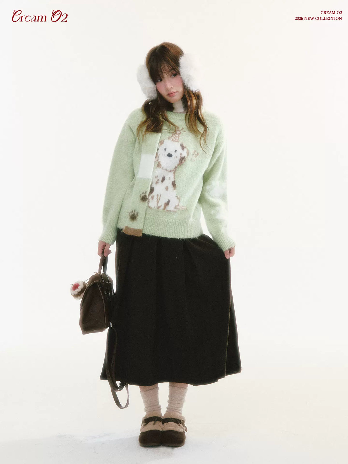 CREAMO2 - Spotted Dog Jacquard Crewneck Sweater (With Scarf)