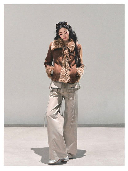 少也眼 “She Melted Into Winter" Faux Shearling Warm Jacket - Coffee Brown