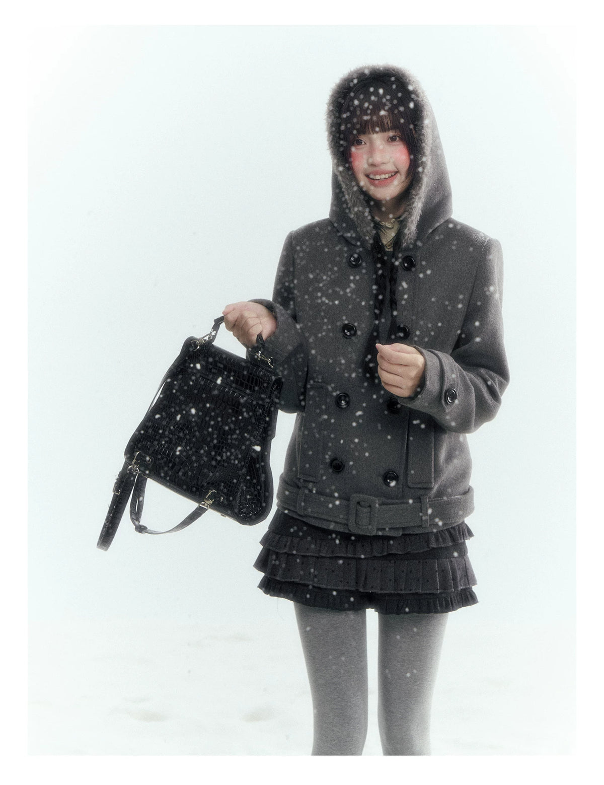 Horridale - Gray Polka Dot Tiered Ruffle Skort with Pleated Layers