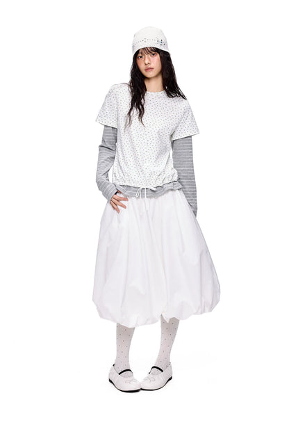 EZEK | Cloud Flower Bubble Skirt A-Line Midi (Black / White / Tan / Gray)