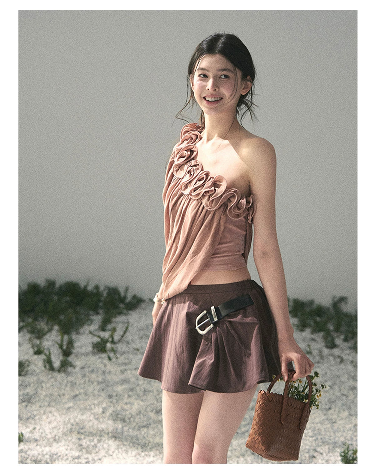 “Where Spring Petals Fall” Dusty Rose Ruffle Off-Shoulder Top