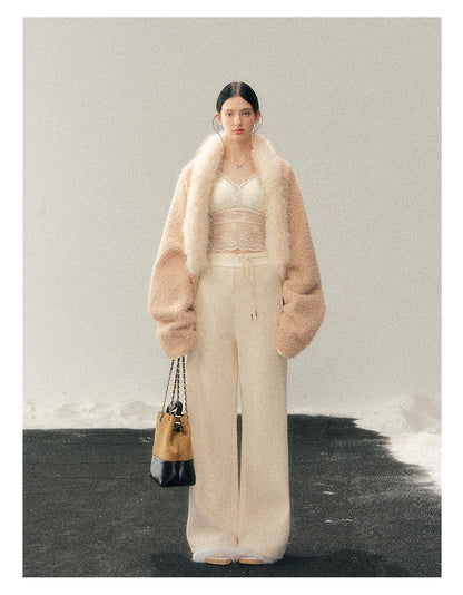 少也眼 "Velveted Sigh" Milk Tea Faux Cashmere Knit Jacket