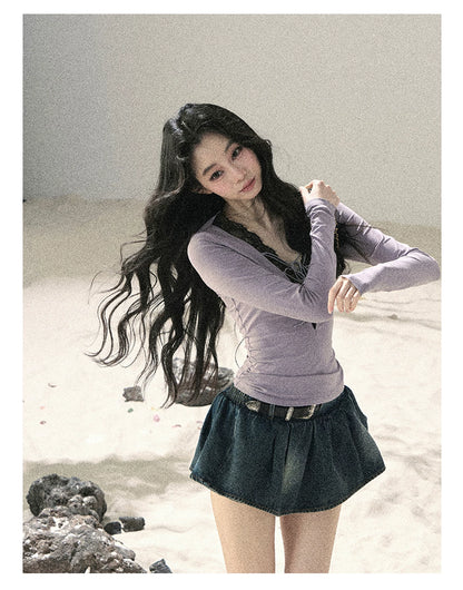 "Shimmer Across the Sea" Denim Bubble Skort (Rock Black/ Vintage Blue)