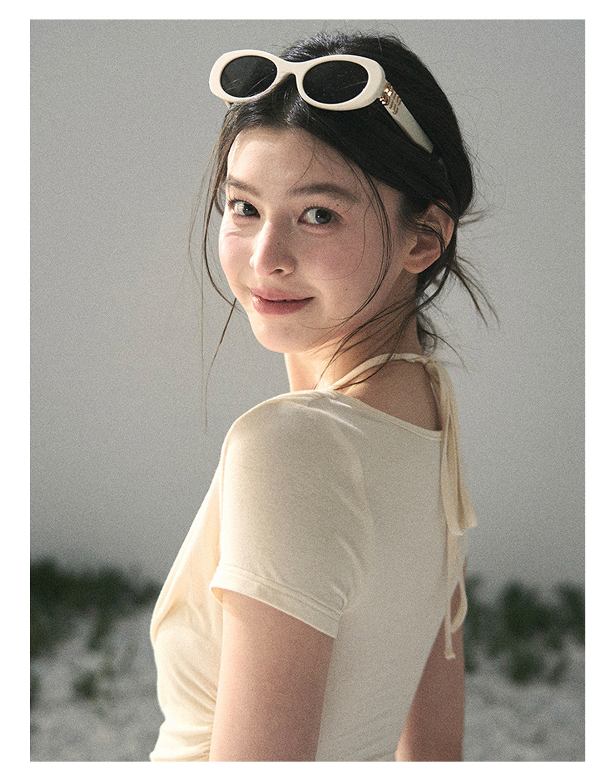 “Soft Veil Muse” Cream Apricot Layered Halter Lace Top