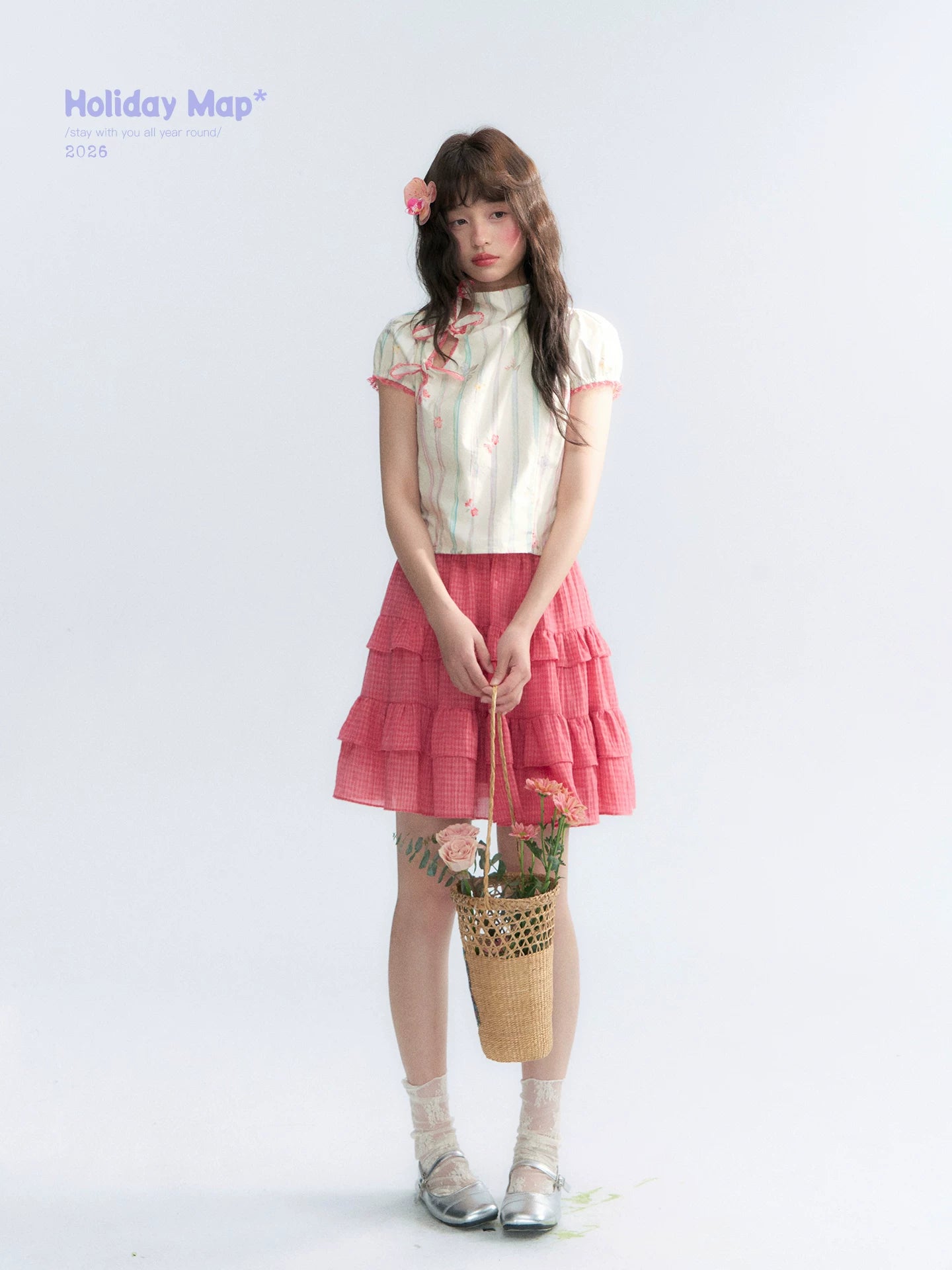 "Peach Blossom" Plum Pink Plaid Tiered A-Line Skirt