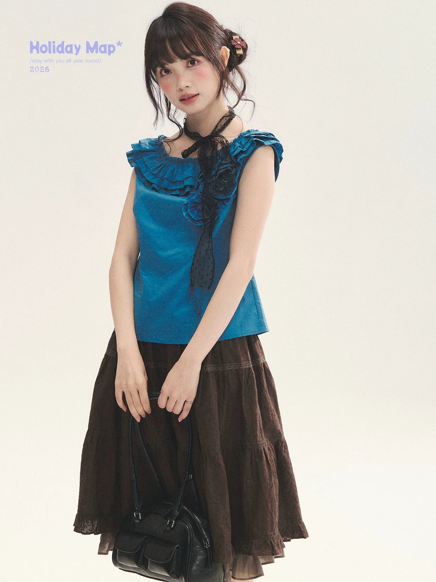 "Bluebell" Peacock Blue Lace Embroidered Fitted Sleeveless Top