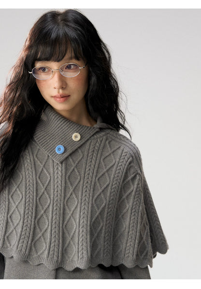 [CAN] "Witch's Wings" Gray Jacquard Knit Set (Cape Shawl / Cardigan)