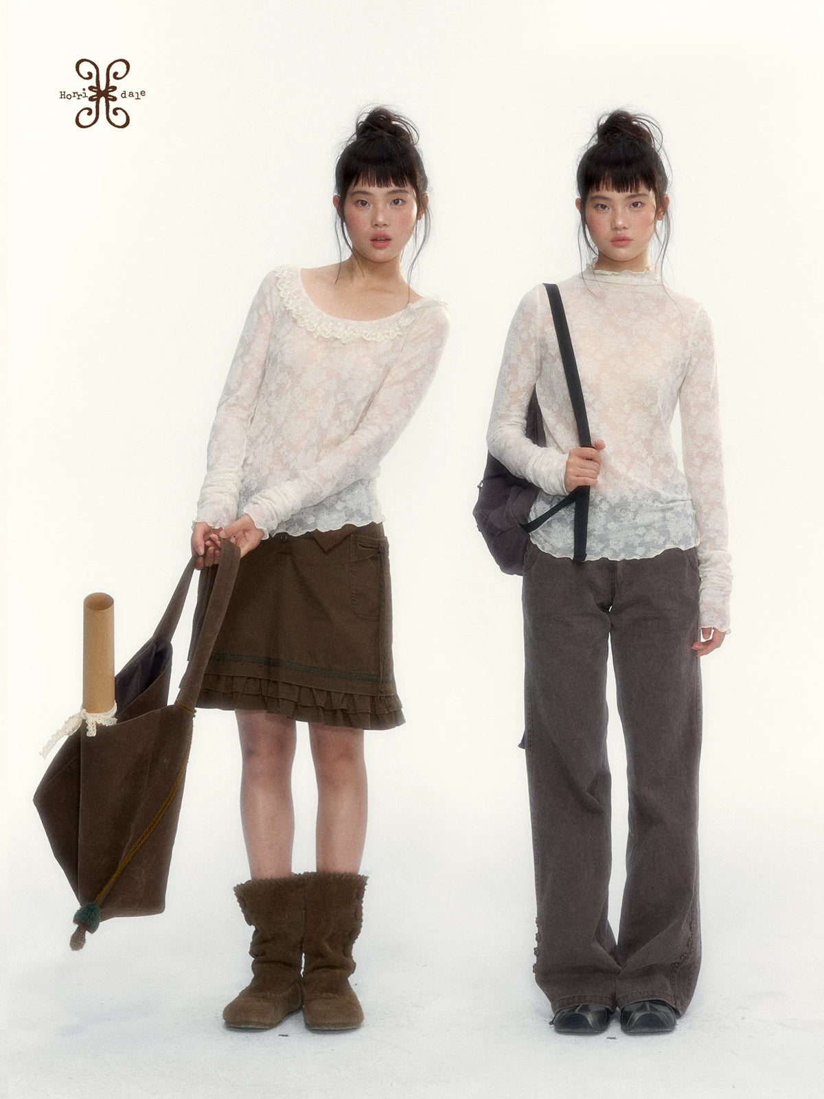 “Everyday Mist” Jacquard Lace Layering Top ( Ivory / Fog Gray )