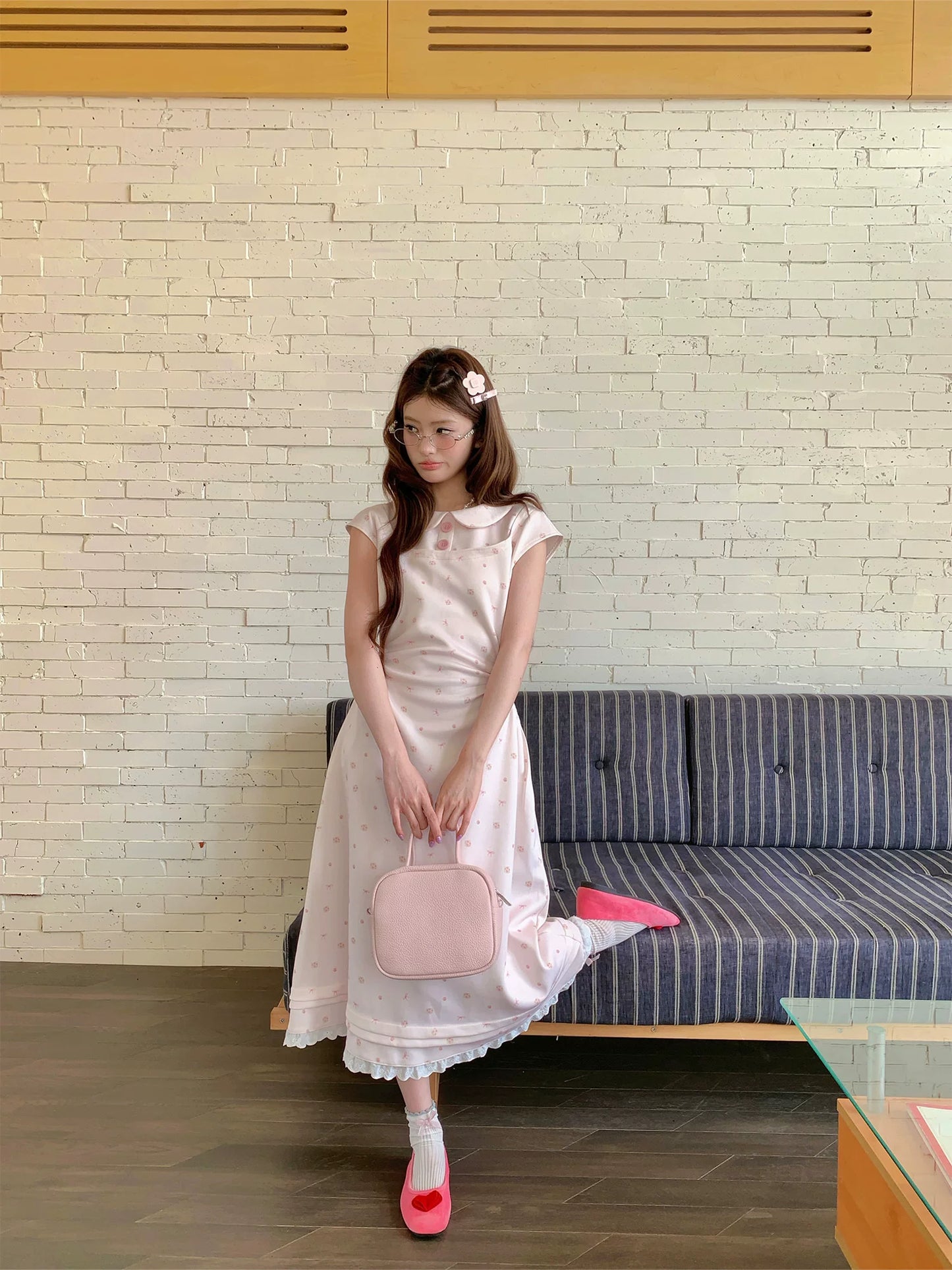 “Rose Milk Reverie” Pink Doll Collar A-Line Dress