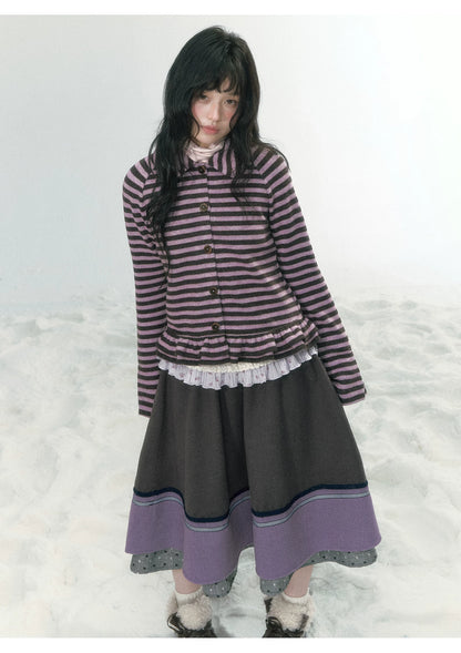JOVYLLE - Purple Striped Knit Long-Sleeve Layering Top
