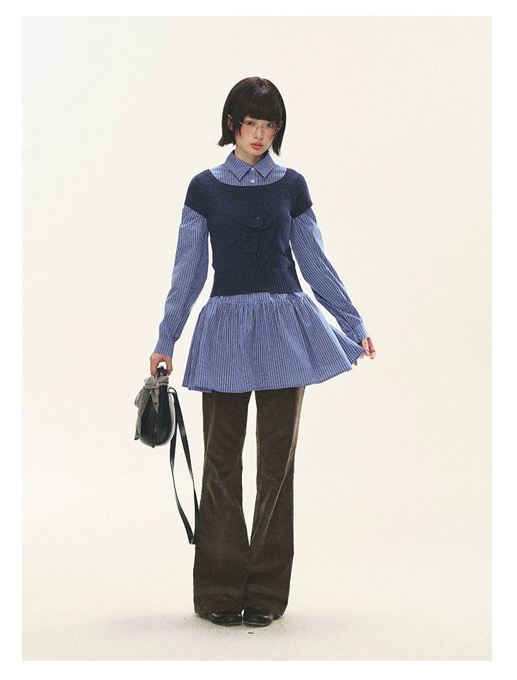 "Holiday Blues" Blue Plaid Bow Shirt Mini Dress