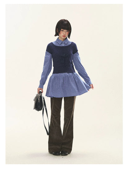 "Holiday Blues" Blue Plaid Bow Shirt Mini Dress