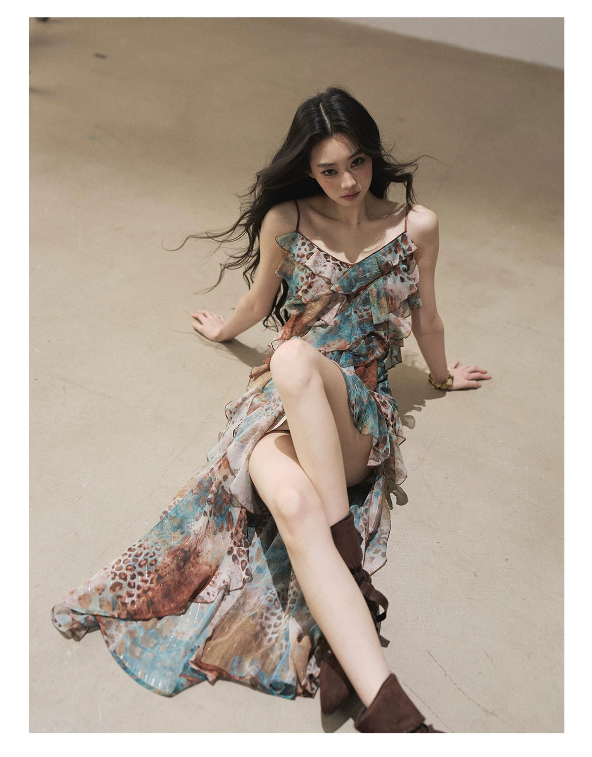 "She Never Looks Back" Peacock Blue Leopard Chiffon Maxi Dress