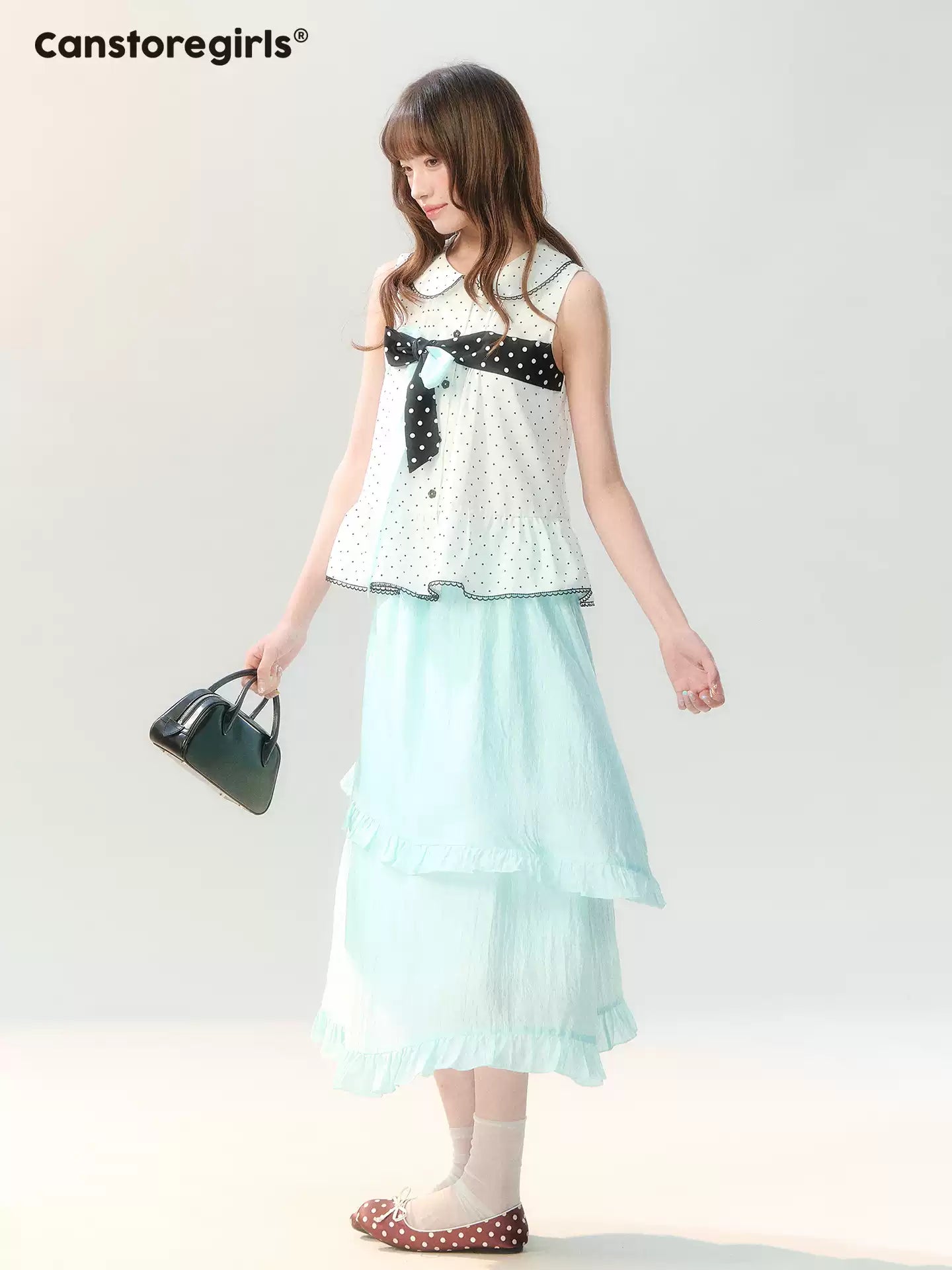 "Polka Dot Water Dream" Mint Green Ruffle Skirt Set PP2026229