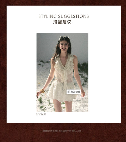 “Moonlight Through Sheer Veils” Ivory Ruffle Chiffon Blouse