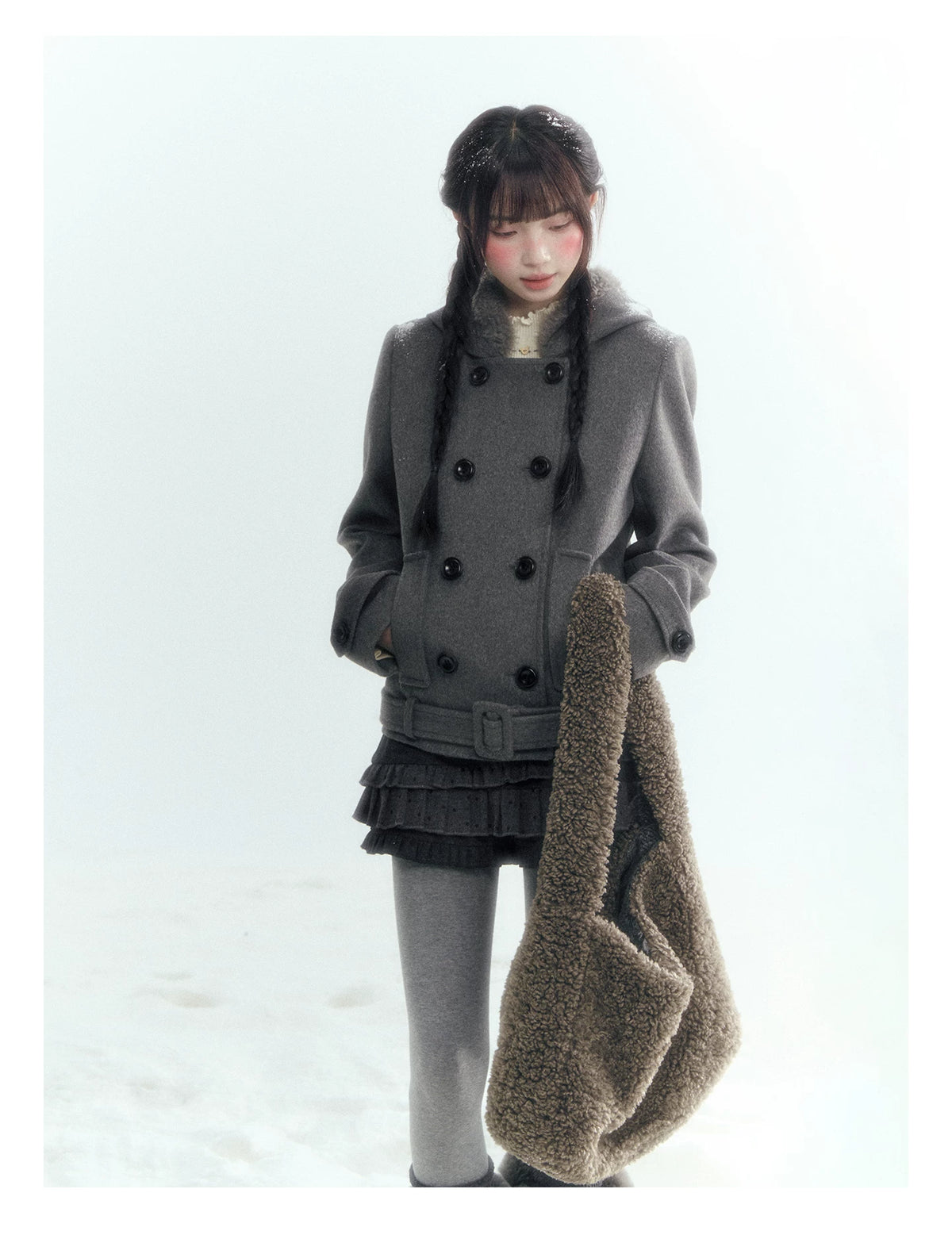 Horridale - Dark Gray Double-Breasted Hooded Wool Blend Coat