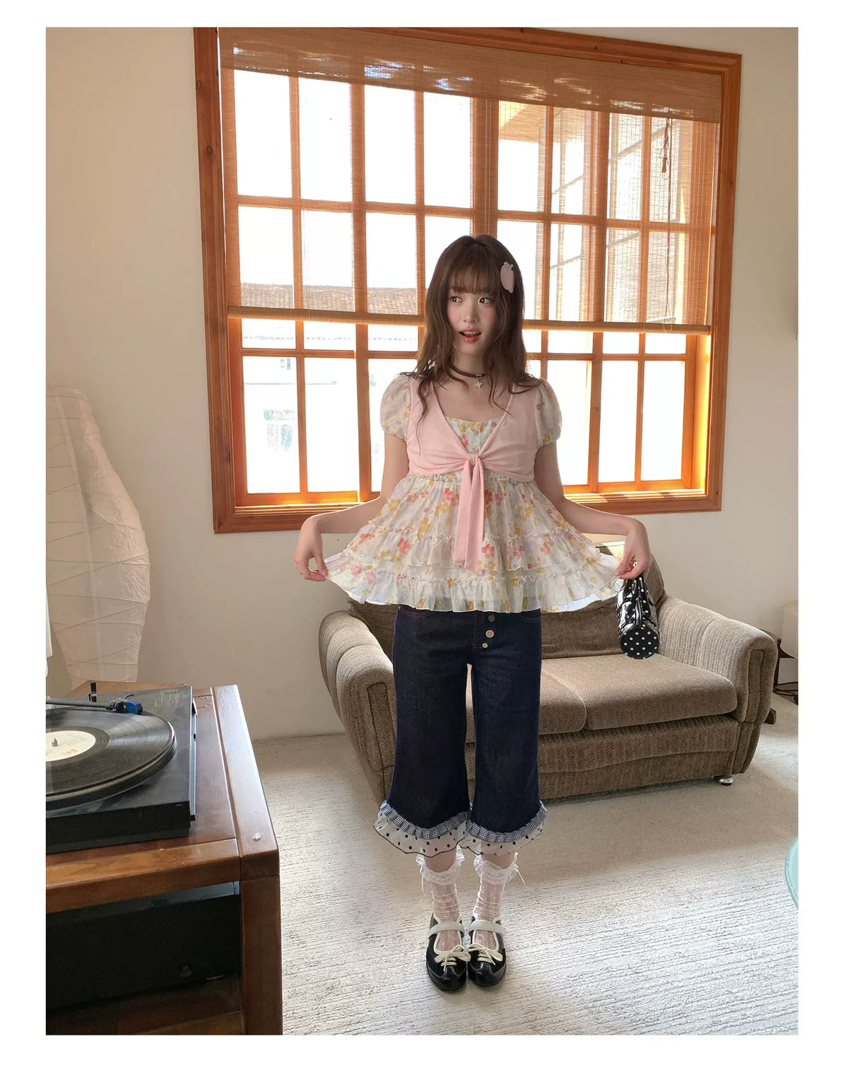 [RF] “Brown Sugar Milk Foam” Blue Vintage Patchwork Faux Two-Piece Cropped Jeans