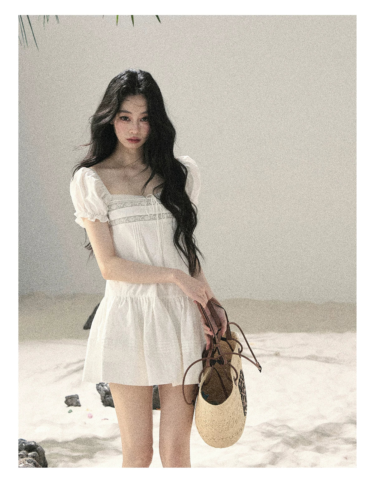 "Light as a Cloud" Frost White Puff Sleeve Lace Babydoll Mini Dress