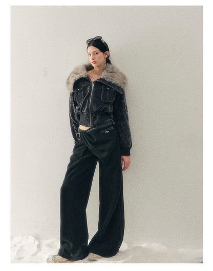少也眼 "Defocused Dreams" Melard Leopard Utility Cropped Jacket - Graphite Gray