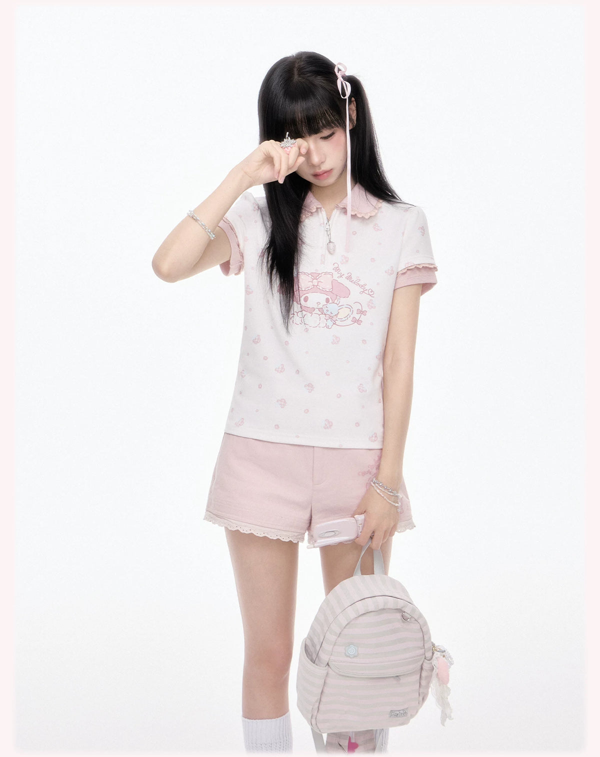 KYOUKO - Cherry Pink Lace-Trim Shorts