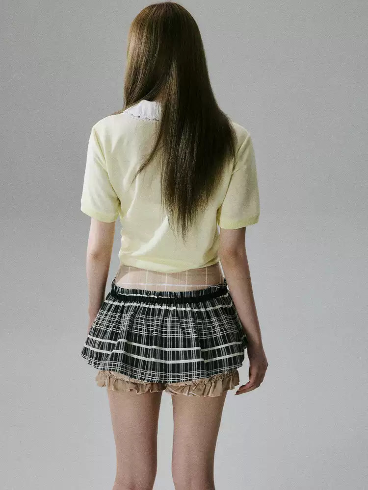 LOST FOREST - Black Plaid & Tea Brown Silk-Cotton Layered Skirt