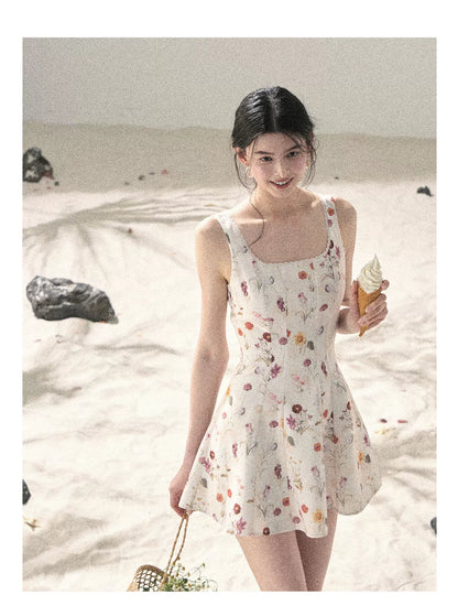 "Chamomile Summer" Dutch Cheese Floral Lace Pinafore Mini Dress 46345