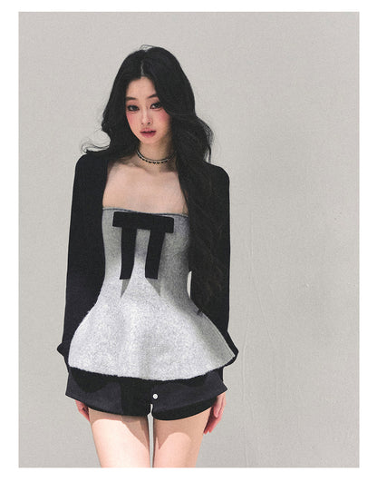 少也眼 "Lingering Warmth" Princess-Style Two-Piece Winter Set - Gray/Black 543545141