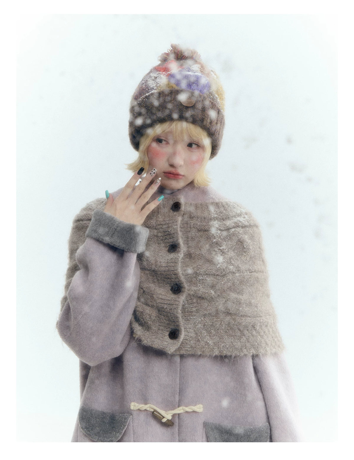 Horridale - Purple and Gray Reversible Hooded Wool Coat