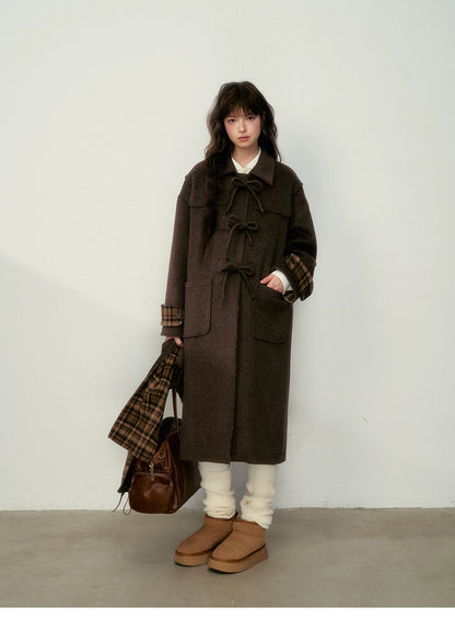 SunsetPark - Vintage Teddy Bear Bow Toggle Wool Coat (Blush Pink / Brown Bear)