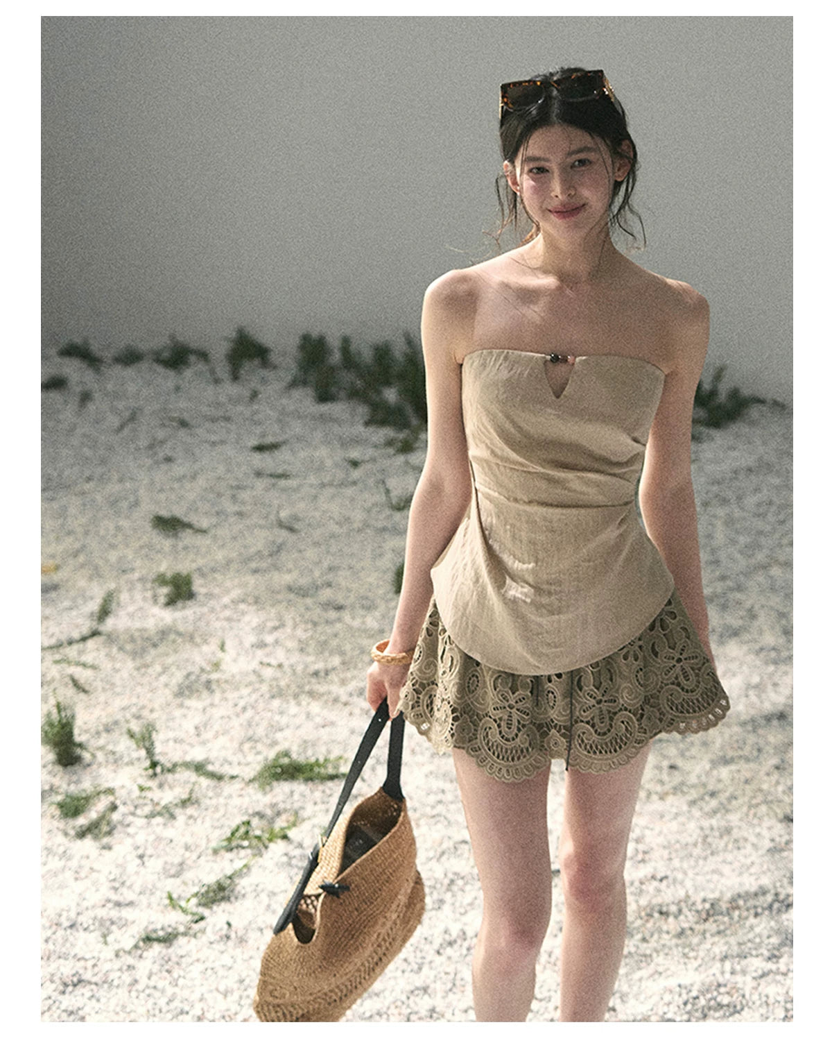 “Moonlit Haze” Dutch Cream Strapless V-Notch Top