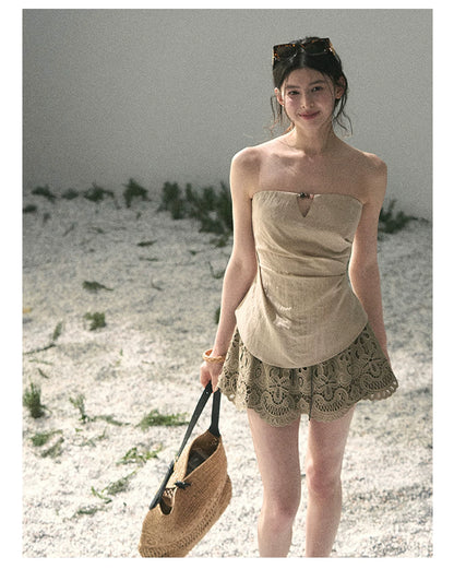 “Moonlit Haze” Dutch Cream Strapless V-Notch Top