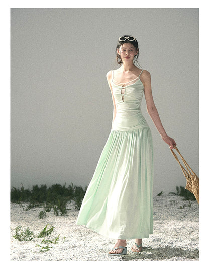 “Mint Afterglow” Jade Green Twist Cutout Top & Maxi Skirt
