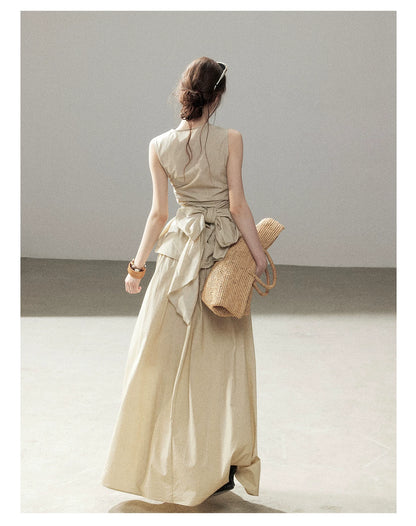 "The Last Falling Leaf" Milk Tea Lyocell Two-Piece Skirt Set