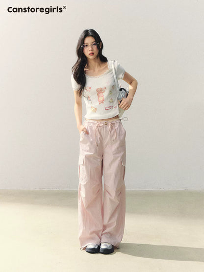 "Puppy Tea Notes" Lace Trim Knit Tee LL2026035