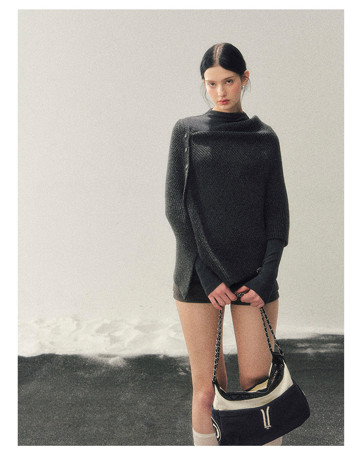 少也眼 “Dusk Finds Its Way Home” Korean Lazy Knit Shawl Two-Piece Set