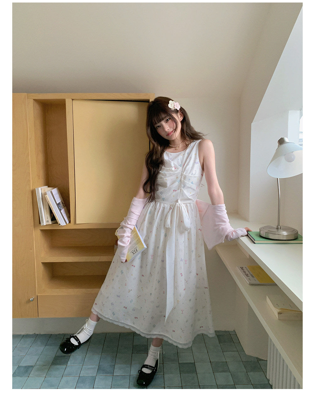 “Berry Orchard Reverie” White Floral Sleeveless Dress
