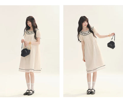 "Midnight Princess" Yellow Flower Rope Embroidered Babydoll Midi Dress