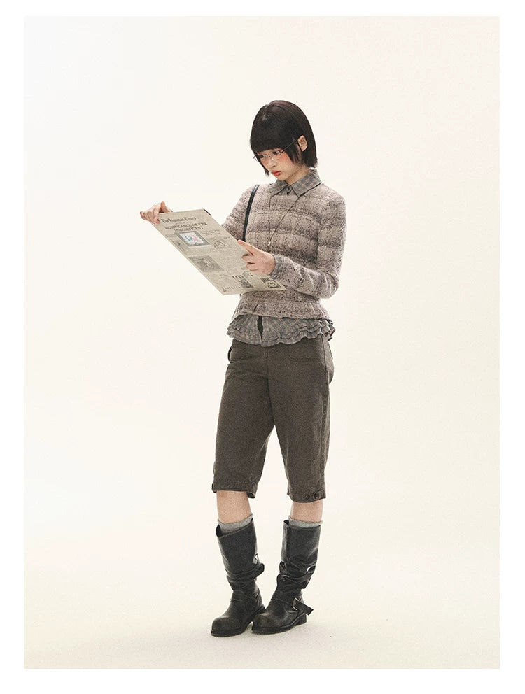 "Sandalwood Violet" Purple Mist Open-Knit Peplum Sweater