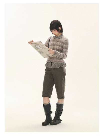 "Sandalwood Violet" Purple Mist Open-Knit Peplum Sweater