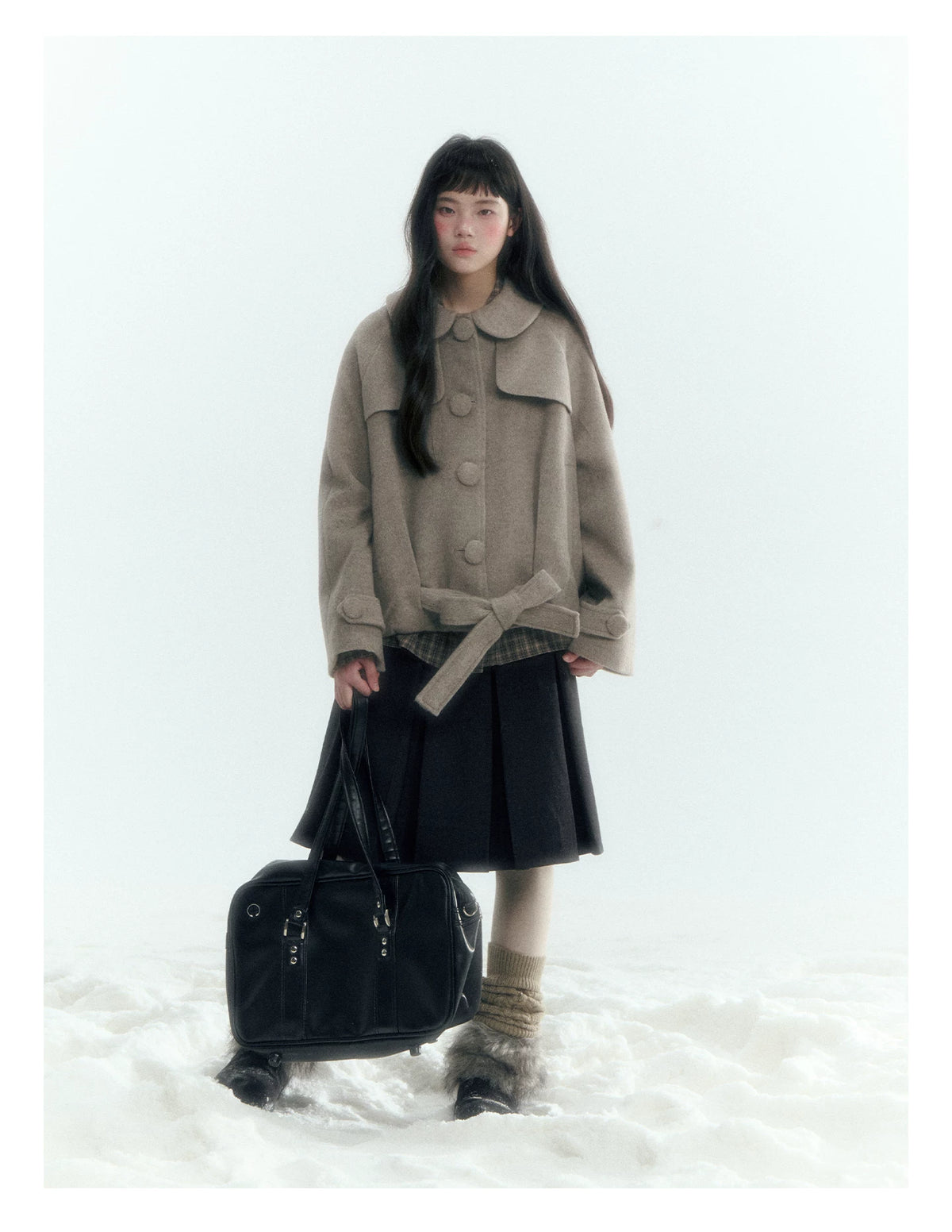 Short Cocoon Wool-Blend Coat (Taro Purple / Oatmeal Gray)